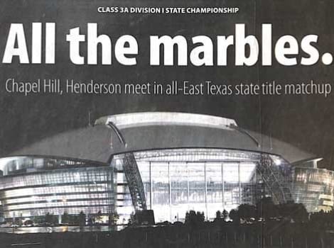 photo of newspaper headline that reads "All the marbles" as Chapel Hill faces Henderson in Fourth Down, Forever to Go
